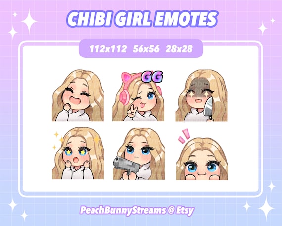 Cute Chibi Girl Twitch Discord Emote Pack set 2 Gaming - Etsy