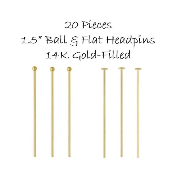 20 Pcs 1.5" 14K Gold-Filled Flat or Ball Head Pins