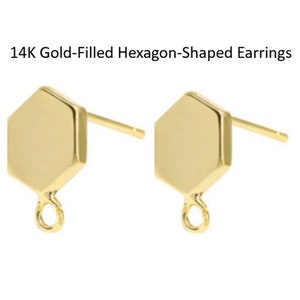 14k gold-filled hexagon earrings with loop, jewelry component findings, DIY Jewelry Making (7D)