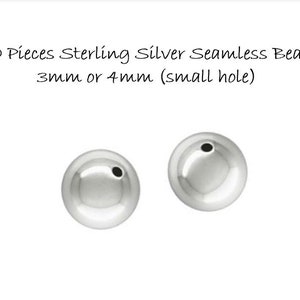 100 PCS - 3 or 4mm Round Seamless Beads, Sterling Silver, Jewelry Making Supplies, Jewelry DIY Findings