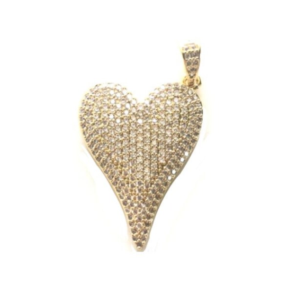 Gold Micro Pave Heart Charm, Large CZ Heart Pendant Charm