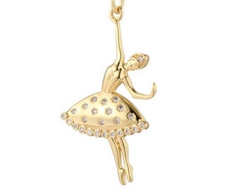 Ballerina Charm, Gold Dancing Girl Pendant Charm