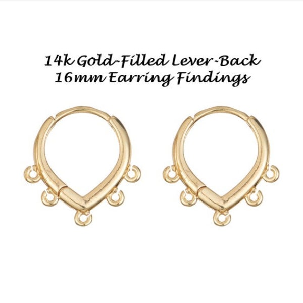 14k Gold-Filled Lever-Back 16mm Earring Findings, DIY Jewelry Findings, Huggies with loops