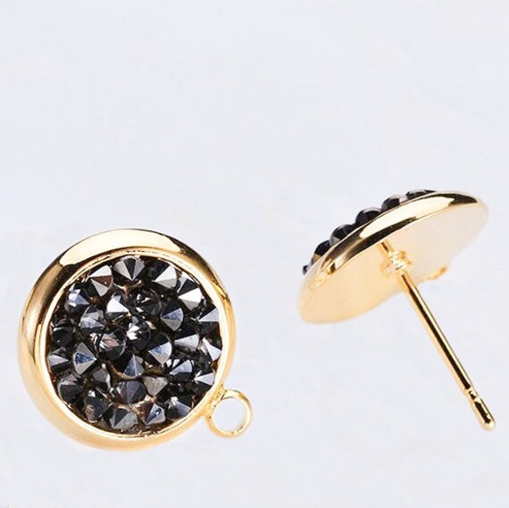 14K Gold Filled and Black Quartz Stud Earrings With Loop Etsy