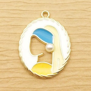 Boucle d'oreille breloque Fille à la perle, pendentif peinture émailleur Vermeer