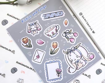 Cute Tulip a Sticker Sheets | Kawaii Bunny Stickers | Spring Stickers | Bullet Journaling Stickers