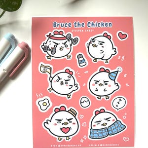 Feuilles d'autocollants mignons de poulet | Stickers Bullet Journaling Kawaii