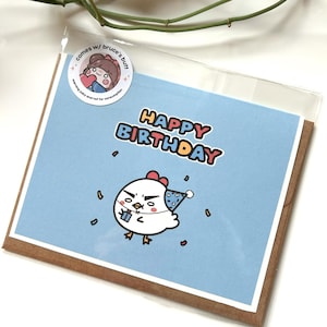 carte d'anniversaire de poulet | Carte d'anniversaire kawaii | Jolie carte d'anniversaire