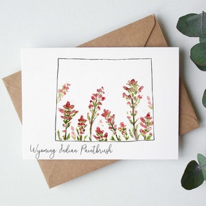 Wyoming Indian Paintbrush Watercolor Greeting Card, State Flower Art