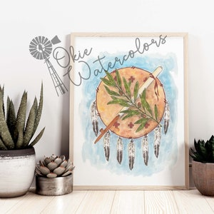 Oklahoma State Flag Watercolor Painting Art Print, 8x10&quot; Print of the Oklahoma Flag Seal in Watercolor