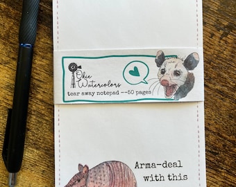 Funny Armadillo Notepad -50 Sheets, 4”x6”, Novelty Office Gift, Fun Office Supplies