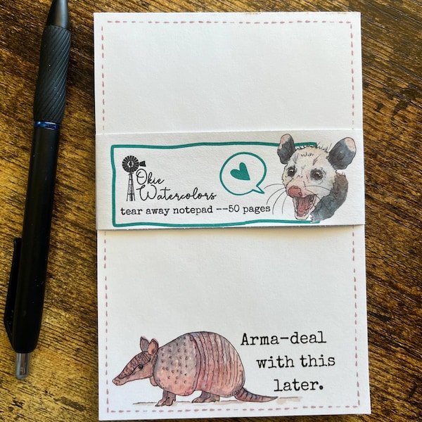 Funny Armadillo Notepad -50 Sheets, 4”x6”, Novelty Office Gift, Fun Office Supplies
