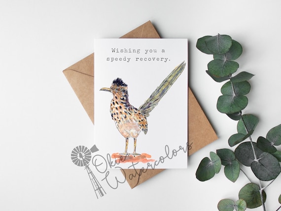 Road Runner "Wishing you a speedy recovery." Greeting Card, 5x7" Watercolor Card, Funny Animal Card, Get Well Soon, Speedy Recovery Card