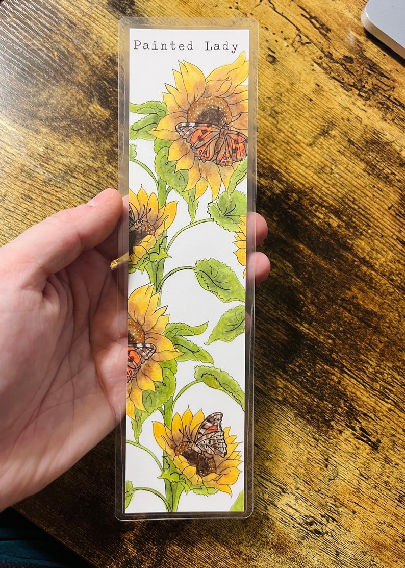 YOU CHOOSE-- Oklahoma Native Wildflower Watercolor Bookmarks, Laminated Prints of Original Wildflower Watercolor/Pollinator Paintings, 2"x8" Painted Lady