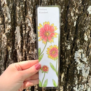 YOU CHOOSE-- Oklahoma Native Wildflower Watercolor Bookmarks, Laminated Prints of Original Wildflower Watercolor/Pollinator Paintings, 2"x8" Indian Blanket