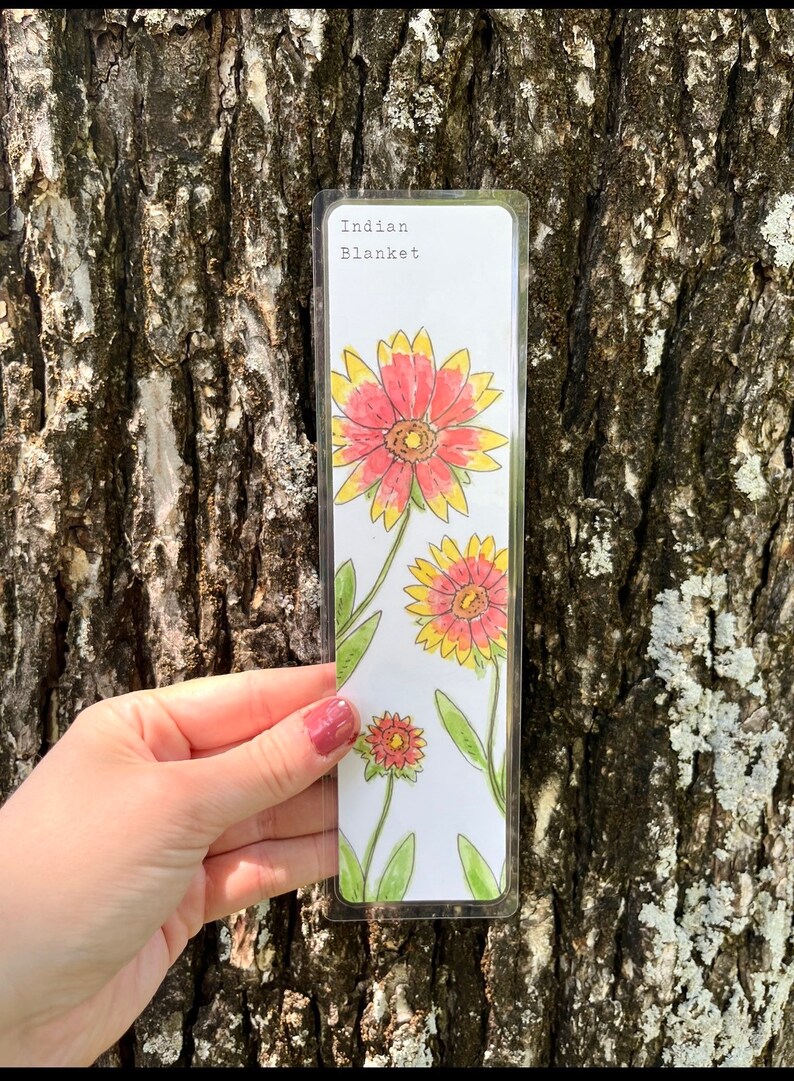 YOU CHOOSE-- Oklahoma Native Wildflower Watercolor Bookmarks, Laminated Prints of Original Wildflower Watercolor/Pollinator Paintings, 2"x8" Indian Blanket