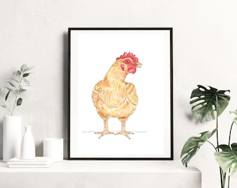 Yellow Blonde Hen Chicken Watercolor Art Print - 5"x7" -Farm Style - Farmhouse - Homestead