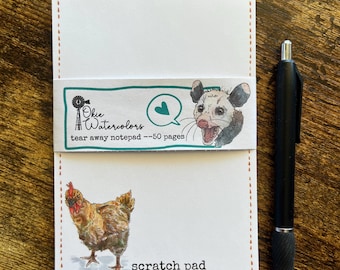 Watercolor Chicken Notepad, Funny Office Scratch Pad, 50 Sheets