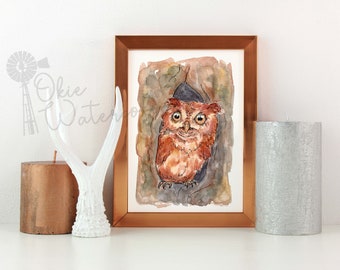 Screech Owl Watercolor 5x7" Art Print - 5"x7", Gift for Bird-Lovers, Screech Owl Art