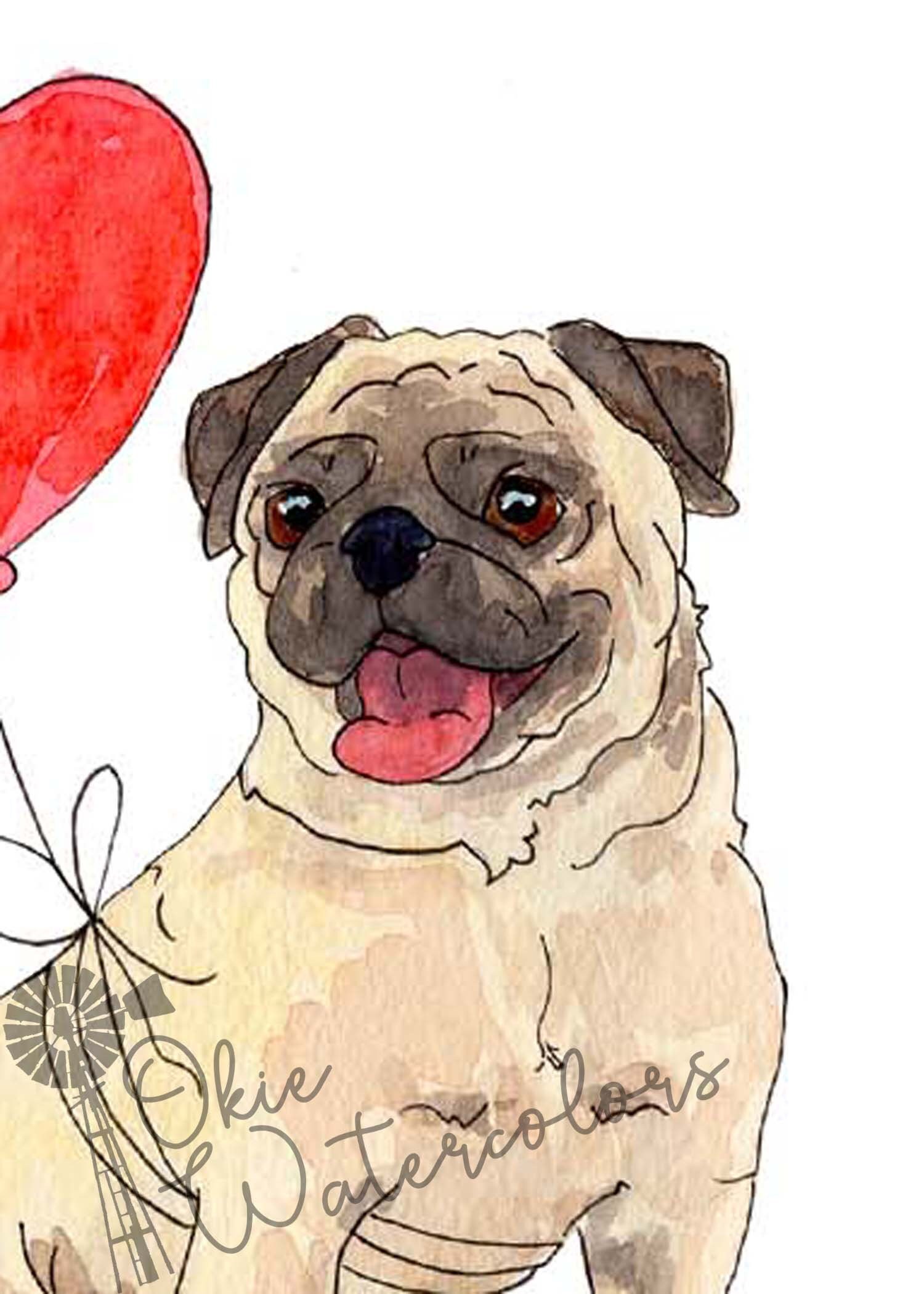 Pug Dog Love Card pugs & Kisses. Greeting Card Etsy