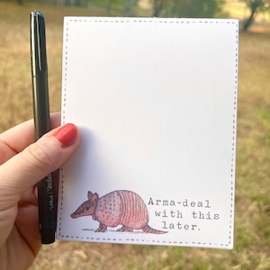 Funny Armadillo Animal Notepad Memopad feat. Watercolor Armadillo Art 40 Sheets, 4x5, Novelty Office Gift, Fun Office Supplies image 1