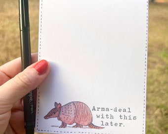 Funny Armadillo Animal Notepad Memopad feat. Watercolor Armadillo Art 40 Sheets, 4”x5”, Novelty Office Gift, Fun Office Supplies