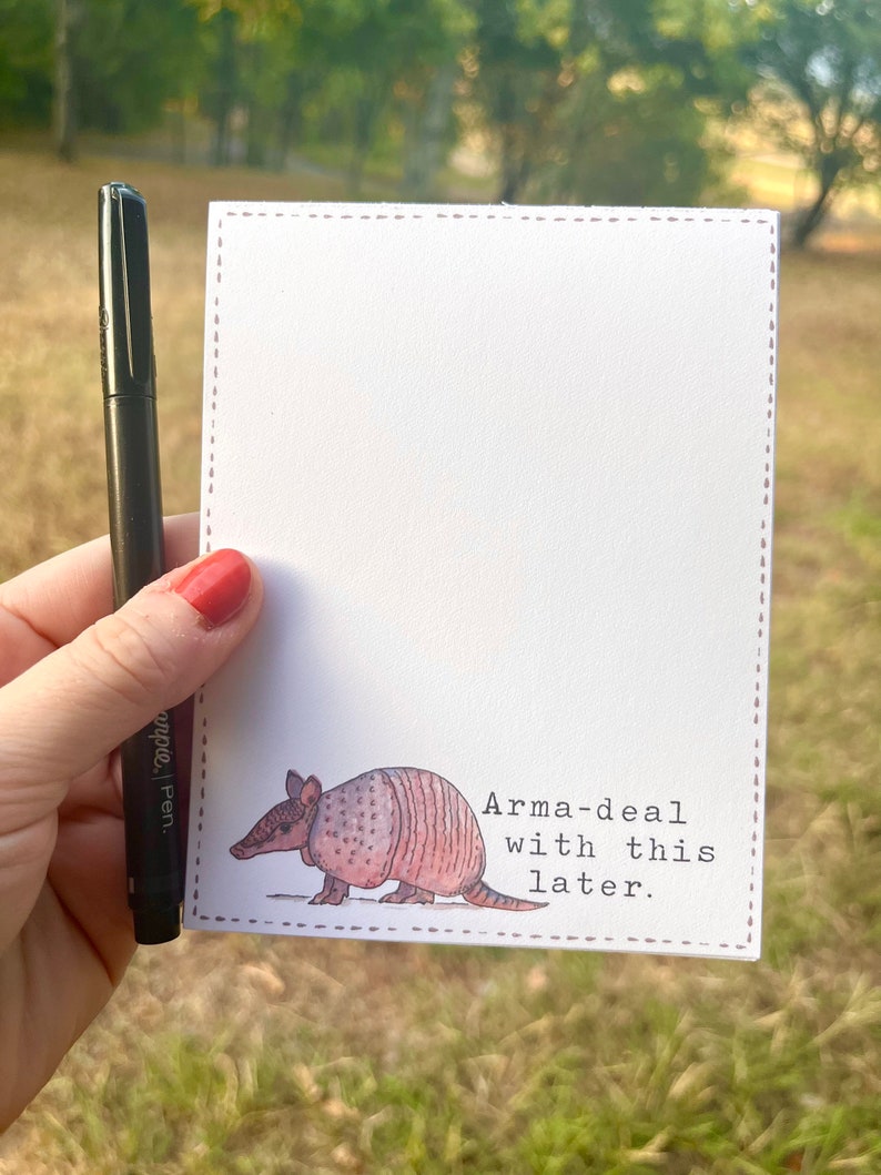 Funny Armadillo Animal Notepad Memopad feat. Watercolor Armadillo Art 40 Sheets, 4x5, Novelty Office Gift, Fun Office Supplies image 1