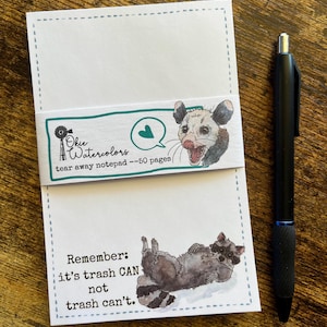 Raccoon Notepad feat. Watercolor Raccoon Art-- 50 Sheets, 4”x6”, Novelty Gift, Fun Office Supplies