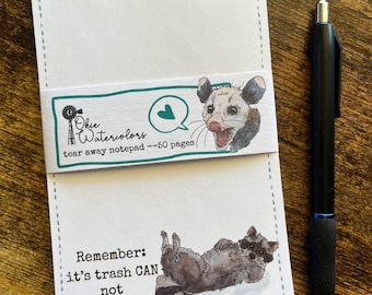 Raccoon Notepad feat. Watercolor Raccoon Art-- 50 Sheets, 4”x6”, Novelty Gift, Fun Office Supplies