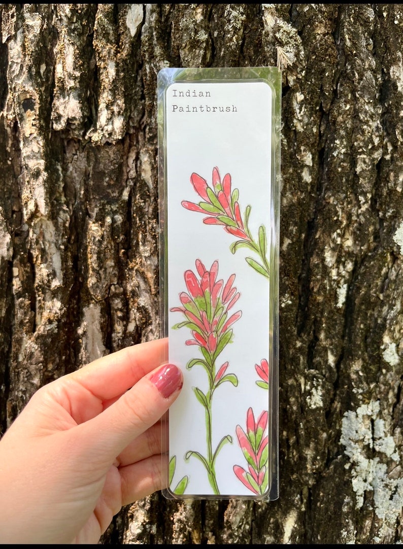 YOU CHOOSE-- Oklahoma Native Wildflower Watercolor Bookmarks, Laminated Prints of Original Wildflower Watercolor/Pollinator Paintings, 2"x8" Indian Paintbrush
