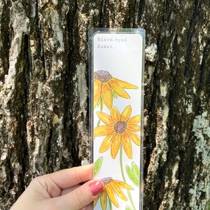 YOU CHOOSE-- Oklahoma Native Wildflower Watercolor Bookmarks, Laminated Prints of Original Wildflower Watercolor/Pollinator Paintings, 2"x8" Black-eyed Susan