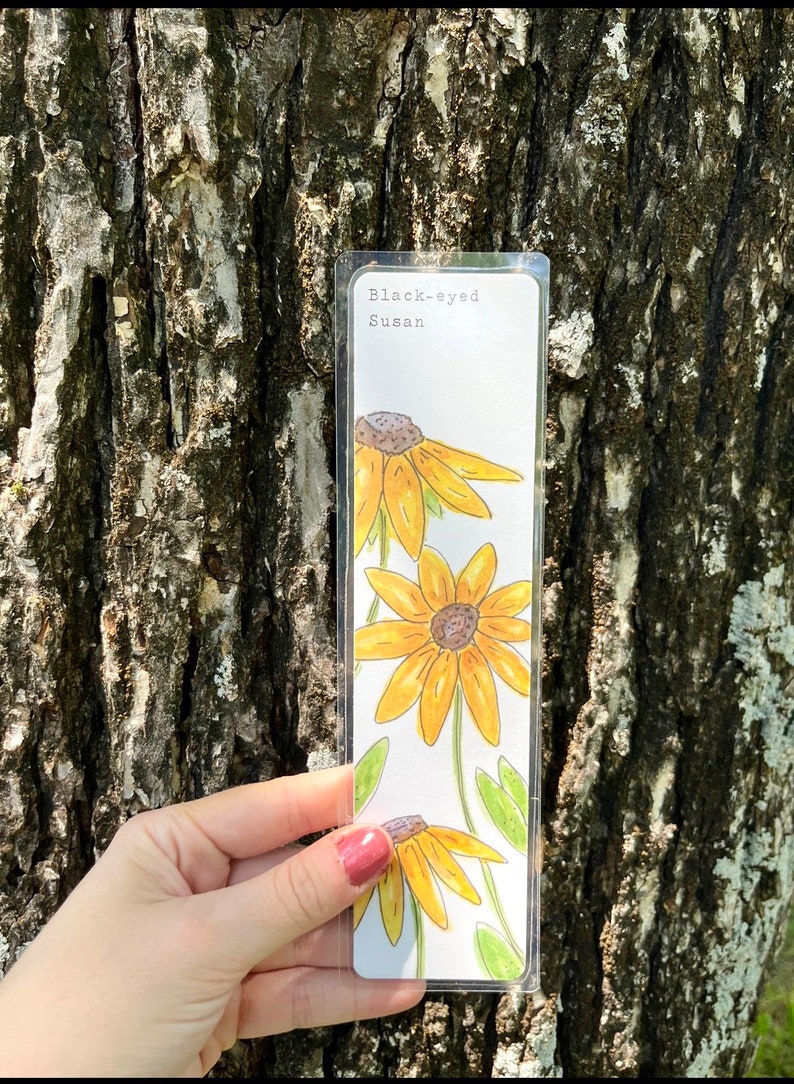 YOU CHOOSE-- Oklahoma Native Wildflower Watercolor Bookmarks, Laminated Prints of Original Wildflower Watercolor/Pollinator Paintings, 2"x8" Black-eyed Susan