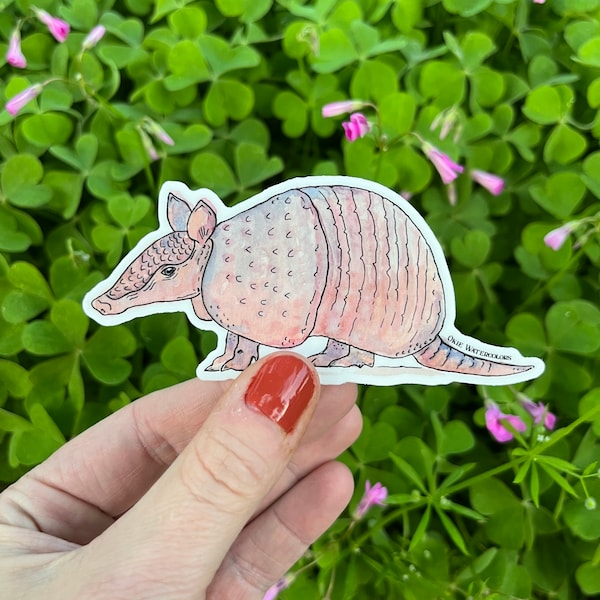 Armadillo Watercolor 4" Weatherproof Vinyl Sticker, Made For Indoor/Outdoor, Oklahoma Wildlife Sticker, Stickers for Nature Lovers