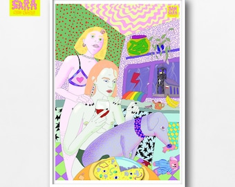 Lesbian Love Art Print: Psychedelic Queer Poster from Poland