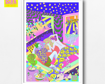 Love trippy poster bed pair bike anarchy psychedelic Sam Sara Acid Notes