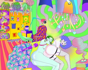 Custom Psychedelic Queer Couple Portrait - Unique Art Commission