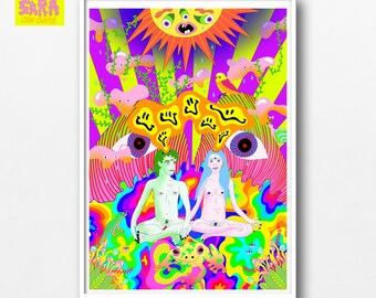 Psychedelic Yoga Poster: Romantic Sun Love Art