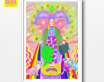 sims Saint Mary trippy church cats and dogs poster psychedelic Sam Sara Acid Notes