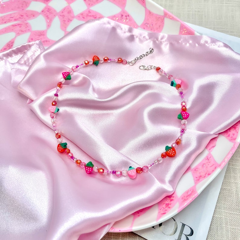 Strawberry Shortcake Necklace Strawberry Beaded Necklace Etsy