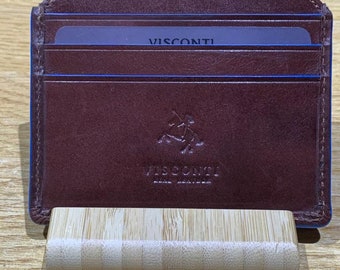 Visconti Credit Card Holder Brown Color. RFID SECURE. Slim Leather Card Holder. Card and Cash Holder with 6 Slots.