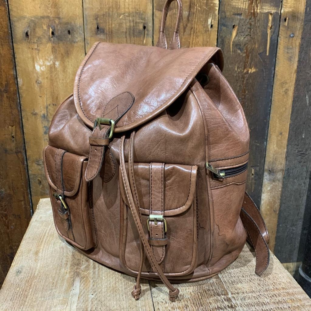 CACTUS Genuine Leather Backpack Brown Vintage Cactus Leather Backpack | 90s Brown Boho Rucksack  main image 4