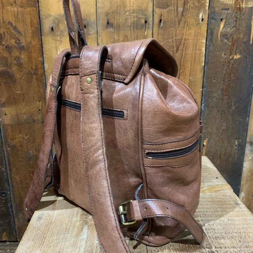 CACTUS 2 Soft Tan Backpack. 100% Real Leather. Handmade 