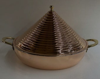 Copper pyramid pan with lid, Brass handled copper cooking pot kitchenware