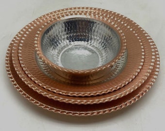 Copper 24 piece dinnerware, Hammered copper dinner serving plates