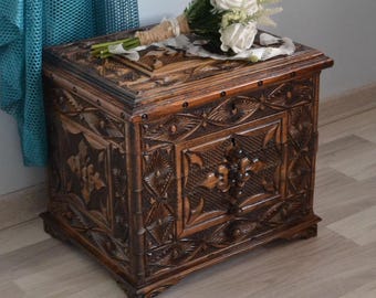 Wooden Jewelry Organizer Box with 5 Drawers, Turkish Traditional Pine Wood Large Bridesmaid Box