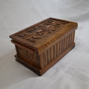 Wooden puzzle box, Walnut wood carved jewelry box with hidden key compartment, Magic lock chest