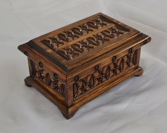 Caja de joyería de madera de nogal tallada a mano, caja de recuerdos decorativa