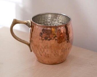 Caneca de cobre sólido martelado com alça de latão, copo de cobre para bebidas geladas