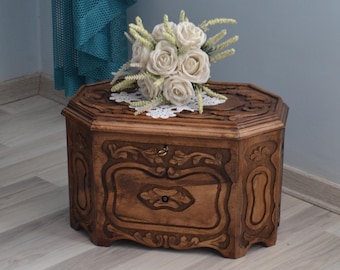 Walnut Wood Storage Box, Hand Carved Decorative Turkish Traditional Storage  Blanket Bride Chest, Wooden Trunk Coffee Table