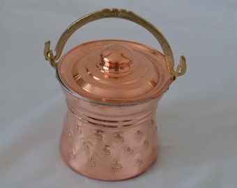 Traditional Yogurt Maker Pot, Turkish Flower Engraved Yogurt Bucket with Lid, Copperware Kitchen Decor